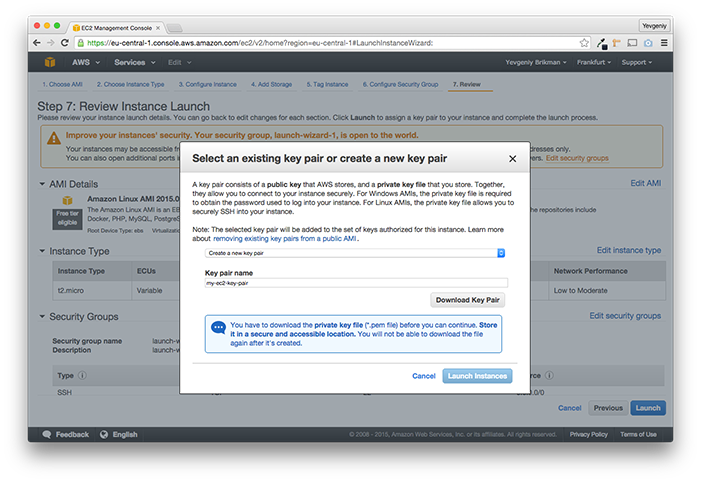 Create and download a Key Pair