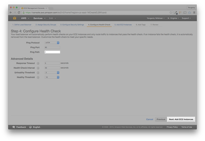 Set the Health Check Ping Path to /