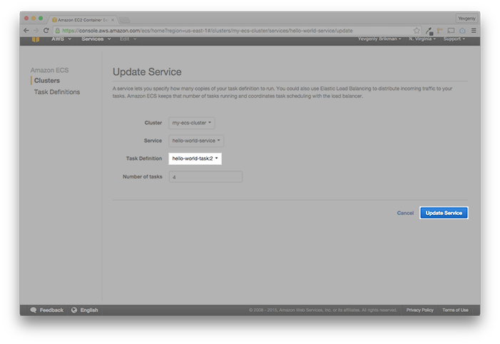 Update the Task Revision in the ECS Service